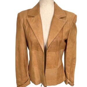 Bella Pelle Soft Leather Blazer Womens S Tan 70s Patchwork Fitted Luxury Italian
